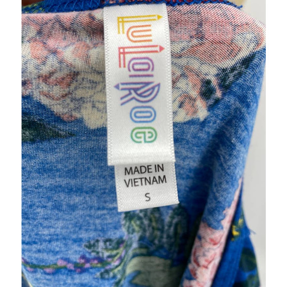 Lularoe Lynnae Blue Floral Scoop Neck Long Sleeve Top Blouse Small - Picture 4 of 8